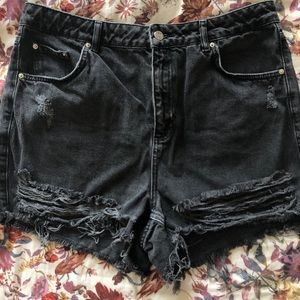 Topshop Mom Authentic Rip Black High Rise Shorts